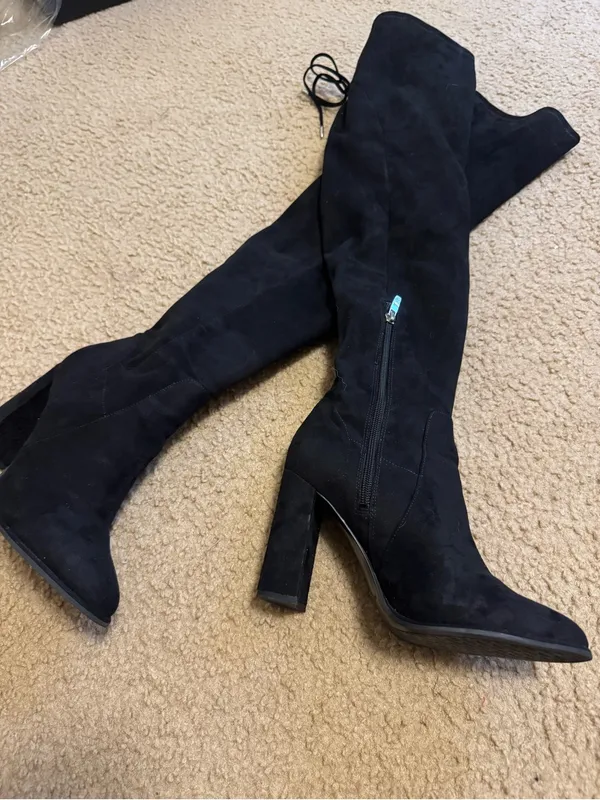 Marc Fisher Neela Black Suede Over The Knee Block Heel Boots Size 7.5 - Image 6