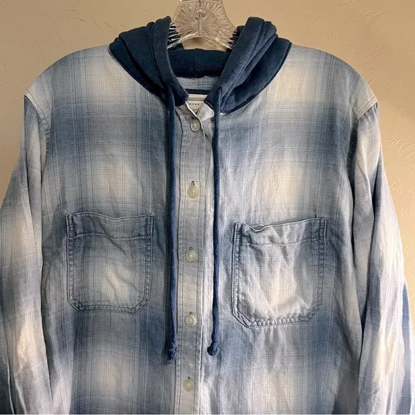 American Eagle Blue Hooded Cabin Flannel Button Down Shacket - Image 4