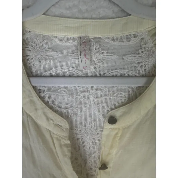 Free People Blouse Womens Small Yellow Sheer‎ Crochet Lace Boho Indie Cottage - Image 5