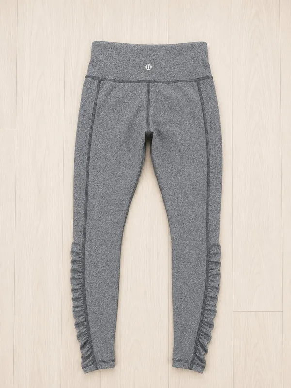 Lululemon Women's Heathered Gray Ruched Drawstring Yoga Athletic Leggings 6 - Image 2