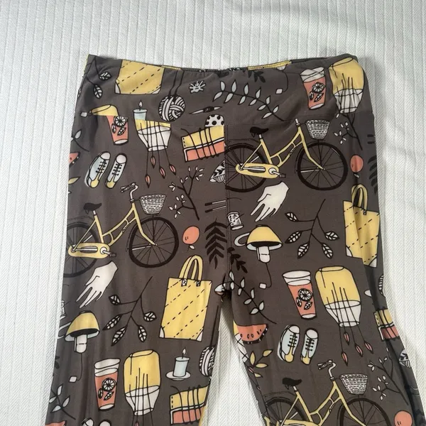 LuLaRoe Tall & Curvy TC Leggings Women’s Gray Floral Bike Coffee Print - Image 5