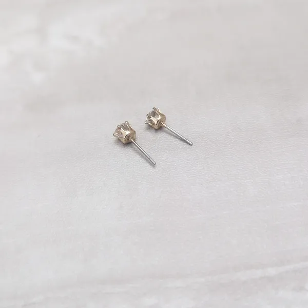 Vintage Stud Earrings Clear Gem & Gold Tone - 3/16" - Image 2