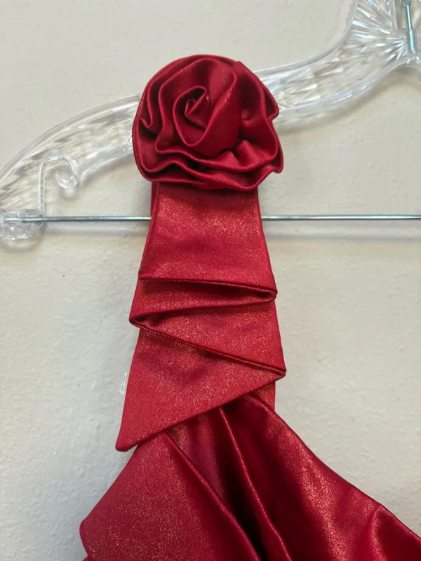 As U Wish Red Satin Rosette Mini Dress Size 7 Homecoming One Shoulder - Image 6