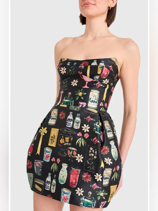 Amanda Uprichard Bowery Mixed Print Strapless Cocktail Minidress Size XS - Image 4