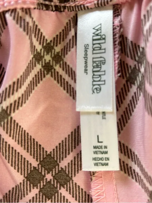 Wild Fable Satin Boxer Pajama Shorts brown/pink plaid with lace trim - Image 4