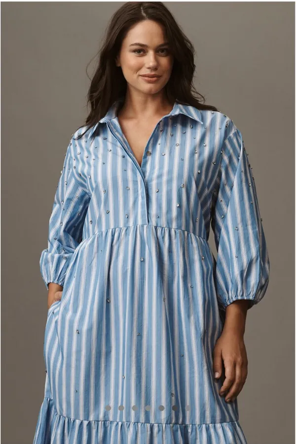 Anthropologie Embellished Striped Tiered Maxi Dress NWT - Image 6