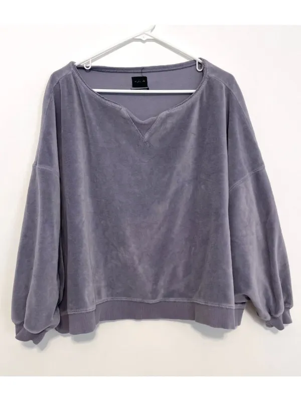 OUT FROM UNDER URBAN OUTFITTERS Vica Boat Neck Sweatshirt Periwinkle Velour Boxy - Image 3