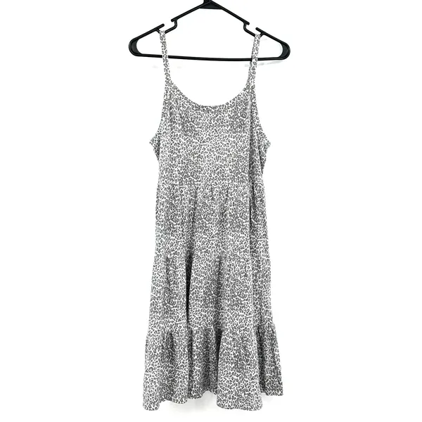 Garnet Hill size small sleeveless tiered dress white gray leopard print cotton‎ - Image 2