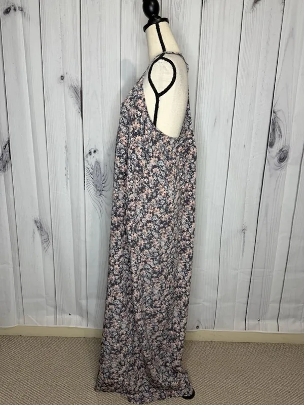 LoveStitch Long Floral Maxi Dress Sz L Pockets Purple Pink Racerback Beach - Image 11