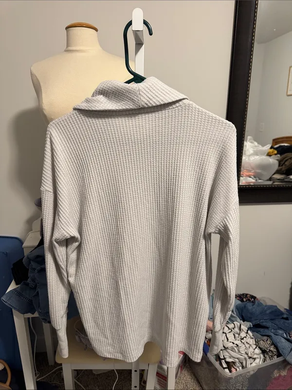 LOFT Light Gray Waffle Cowl Neck Sweater - Image 4
