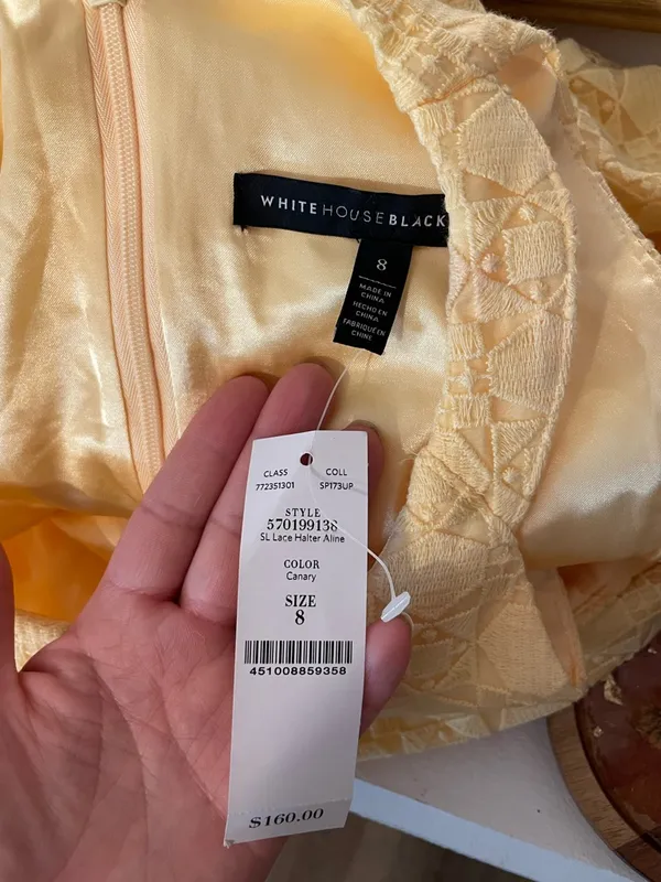 NWT White House Black Market Yellow Halter Lace Keyhole Mini Dress Size 8 - Image 8
