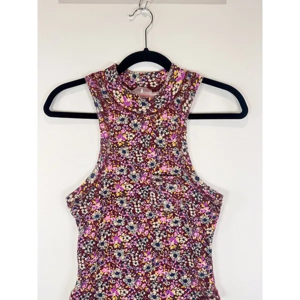 FP Movement Womens Top Pink Wishful AOP Floral Ribbed Tank Cottagecore Large - Image 6