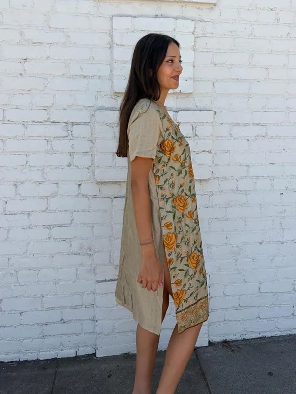 Anthropologie green & orange floral print boho tunic/ dress - fits sz s-L #festivalvibes #boho #summer #eurosummer - Image 3
