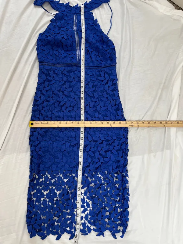 Bardot Gemma Cobalt Blue Lace Halter Midi Dress Size 6 - Image 9