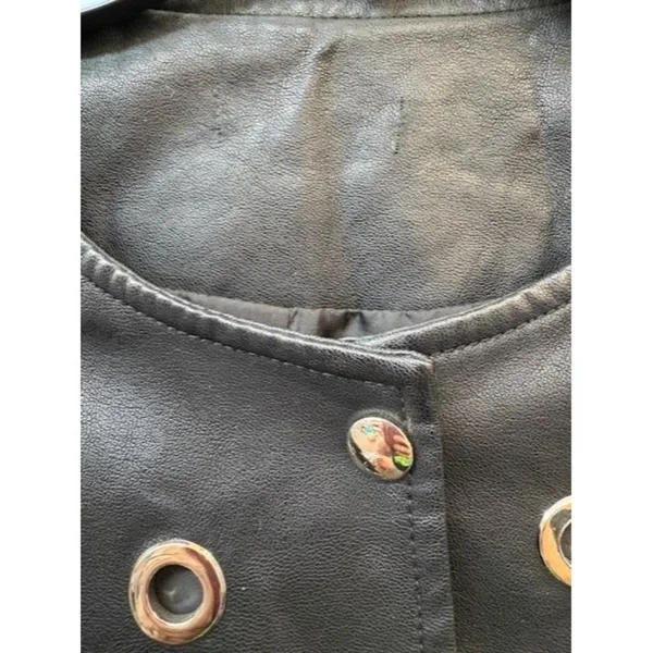 Black Faux Leather Jacket‎ With Grommet Detailing & Snap Closure - Image 4