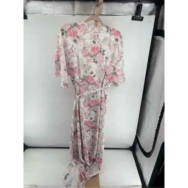 Wayf Pink Floral Wrap Dress Long 3/4 Sleeve Lined Size L - Image 13