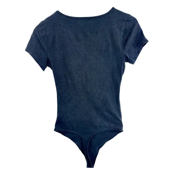 Abercrombie & Fitch Black Ruched Wrap V-Neck Short Sleeve Bodysuit Womens Size M - Image 2