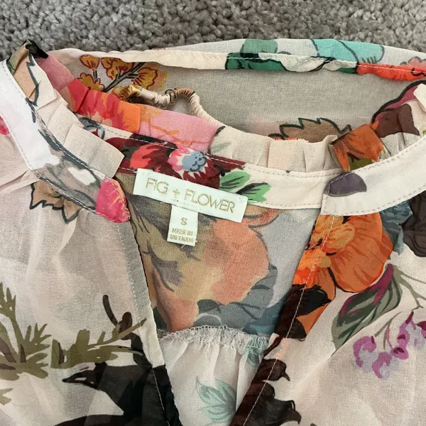 Anthropologie Fig + Flower Floral Print Button Down Long Sleeve Blouse Small S - Image 4