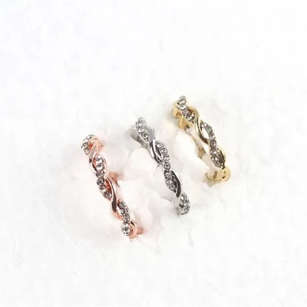 14k‎ Gold Plated S925 Simulated Diamond Eternity Twist Band Ring Size 6.5 - Image 3