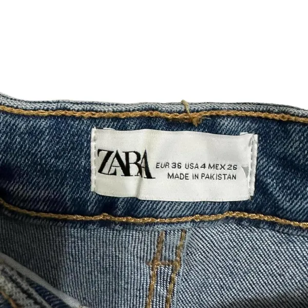 ZARA Women's Mid-Rise Cropped Flared Denim Frayed Hem Jeans Size 4 NEW - Image 4