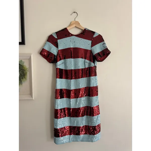 MAEVE Anthropologie Short Sleeve Sequin Striped Mini Dress Size XXS - Image 10