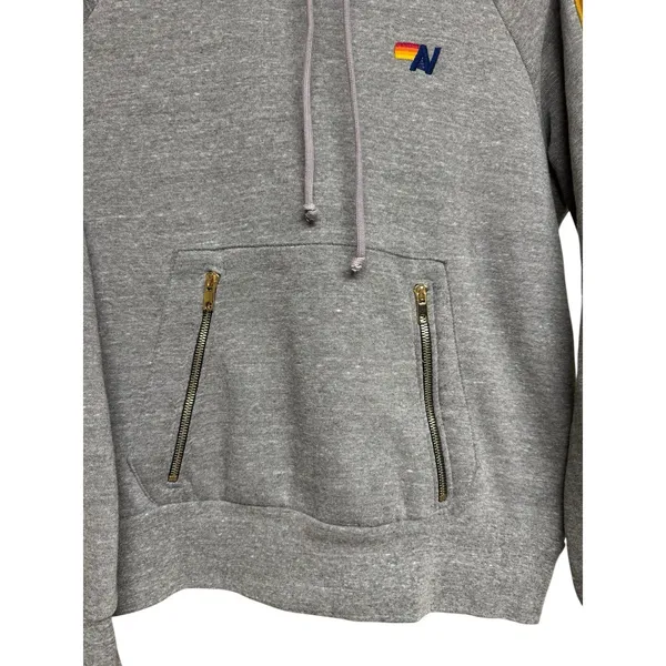 Aviator Nation Velvet Striped Pullover‎ Hoodie Gray Size Small - Image 5
