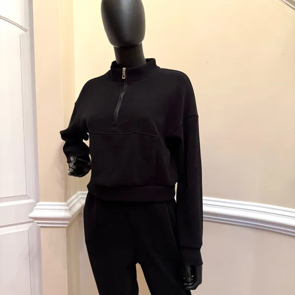 Two Piece Ribbed Set Tracksuit Sport Set Gym Crop Top Mock Neck Blouse Pants - Image 4