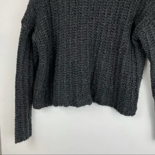 Aerie Grey Chunky Knit Mock Neck Wool Alpaca Sweater - Image 11