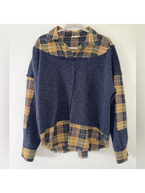 Oli & Hali Grunge Oversized Indie Sleeze Plaid Patchwork Thermal Blouse small - Image 4