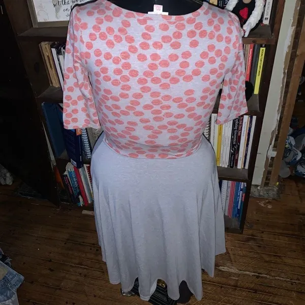 Lularoe red & gray polka dot Nicole skater fit & flare XXS dress - Image 2