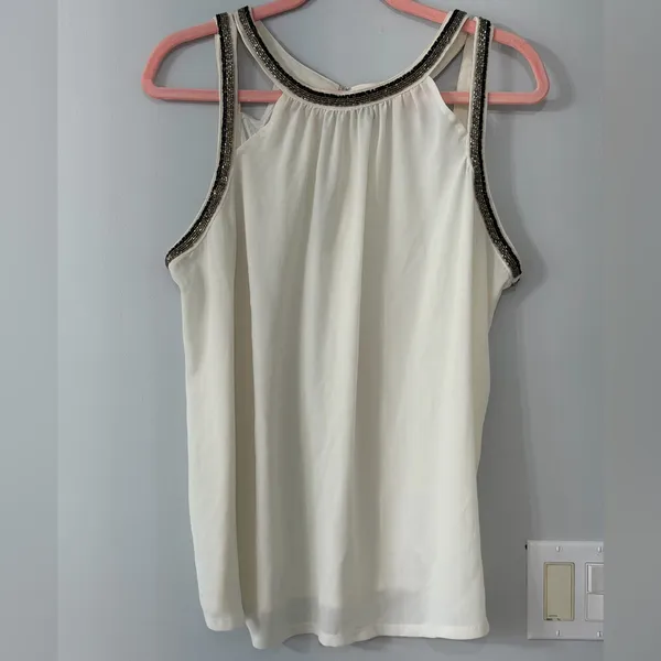 Express Beaded Tank Top Cream Sleeveless Blouse Size XL (A6) - Image 2