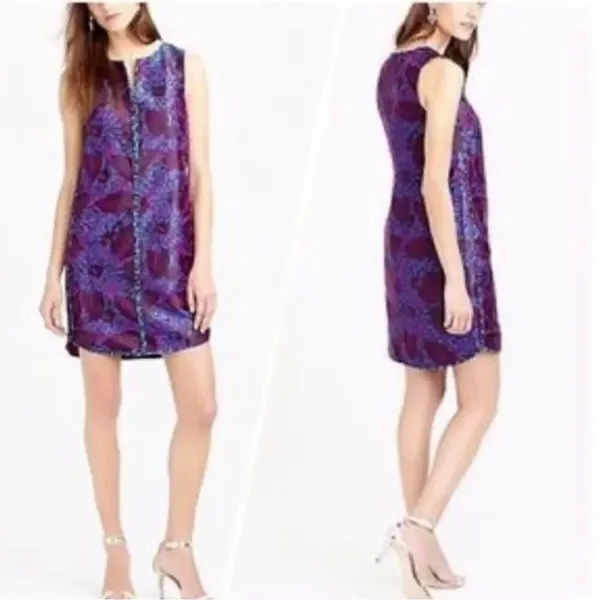 J Crew Sleeveless Floral Print Jacquard Shift Dress in Midnight 0 - Image 2