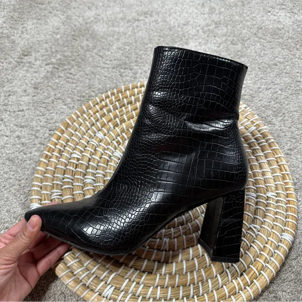 Billini Women’s Alden Boots Booties Block Heels Zip Side Party in Black Croco 7 - Image 12