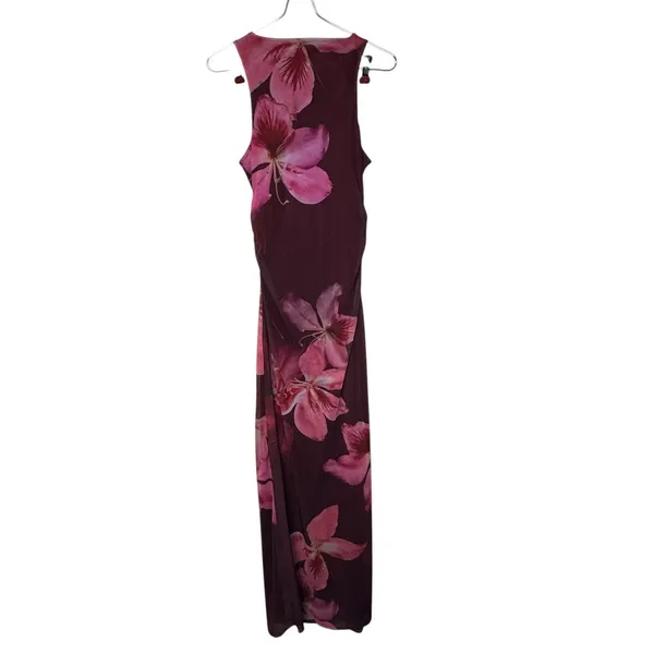 Thirty/Thirty Womens Dress Maxi Floral Sheer Sleeveless Boho Burgundy Small NWT - Image 10