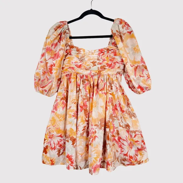 Abercrombie Fitch Womens Dress Peach Ruched Bodice Puff Sleeve Mini A Line Small - Image 2