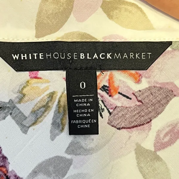 1210 | White House Black Market‎ Floral Puff Sleeve V-Neck Blouse Ivory Women 0 - Image 5