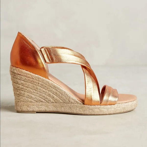 Anthropologie Pinaz‎ Espradilles Gold Copper Metallic Strappy Summer Heel 40 - Image 7