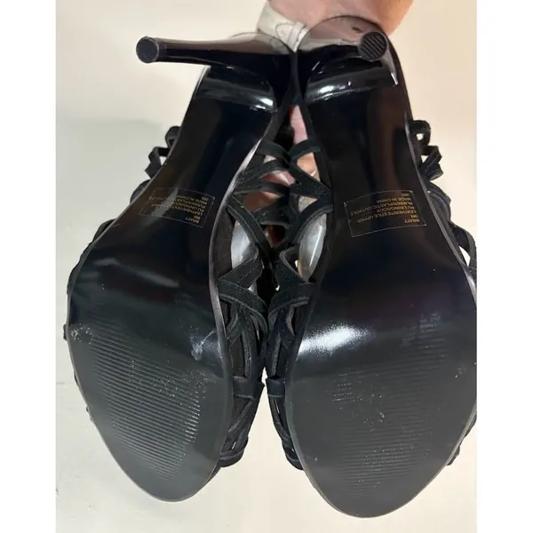 Steve‎ Madden Bratt Cage Sandal Womens 9 Black Excellent Suede Cutout Stiletto - Image 9