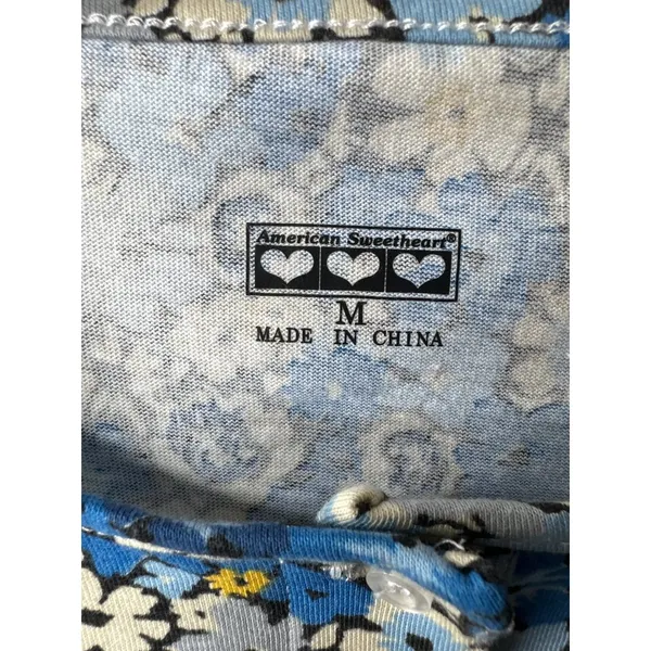American Sweetheart Floral Print Long Sleeve Top Blue Yellow Womens Sz Medium - Image 4