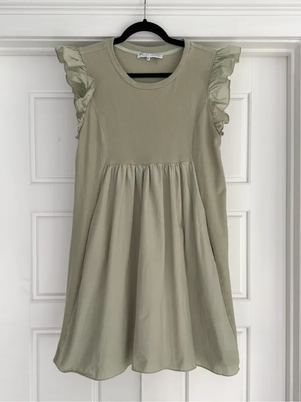 English Factory Mixed Media Mini Ruffle Sleeve Media Dress, Sage - Medium - Image 3