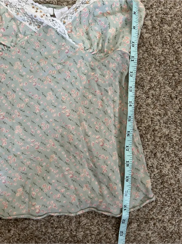 Charlotte Russe Mint Floral Lace-Trim Cami Camisole Y2K Vintage Lightweight Smal - Image 5