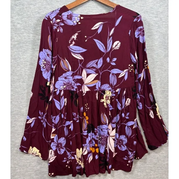 Free People Bella Tunic Purple Long Sleeve Boho‎ Blouse Womens Size XS - Image 6