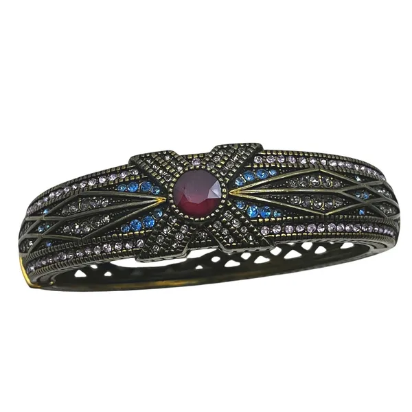 Heidi Daus Conscious Coupling Art Deco Purple Blue Crystal Hinged Bracelet‎ - Image 2