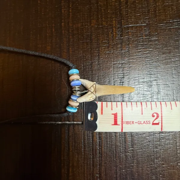 Shark Tooth Pendant Necklace Boho‎ Surf Style Beaded Black Cord Fossil Jewelry - Image 3