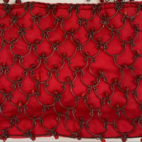 Eye Ful Bag Handbag Purse Red Metal Beaded Party Dressy Small Handbag NEW - Image 9