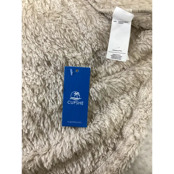 Cupshe Womens Beige Faux Shearling Longline Fleece‎ Shacket Jacket - Image 3