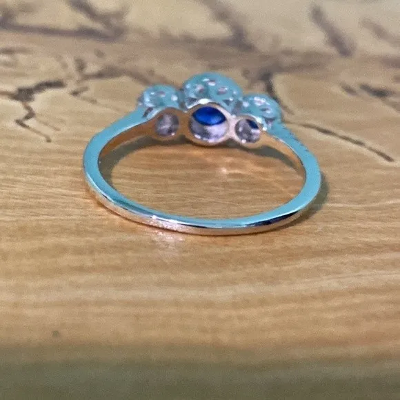 925 Sterling Silver Sapphire Halo Ring Size 9.75 - Image 3