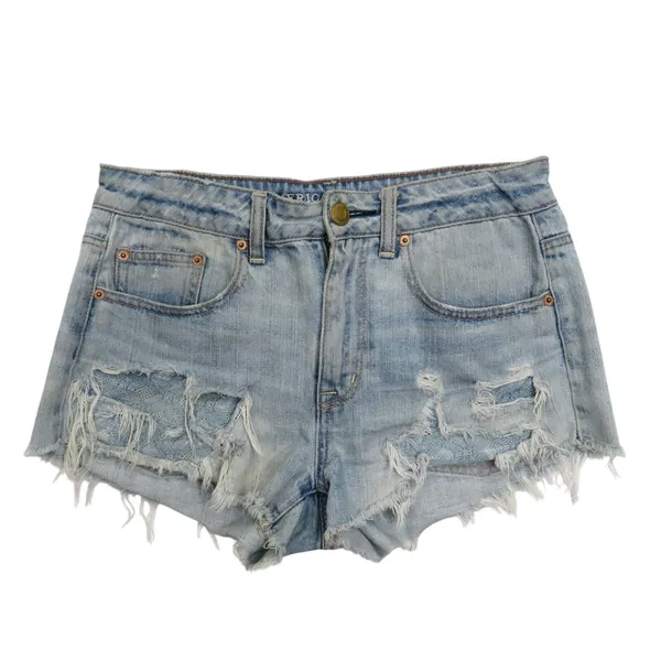 American Eagle Hi-Rise Festival Pocket Ripped Denim Jean Shorts Size 6 - Image 2