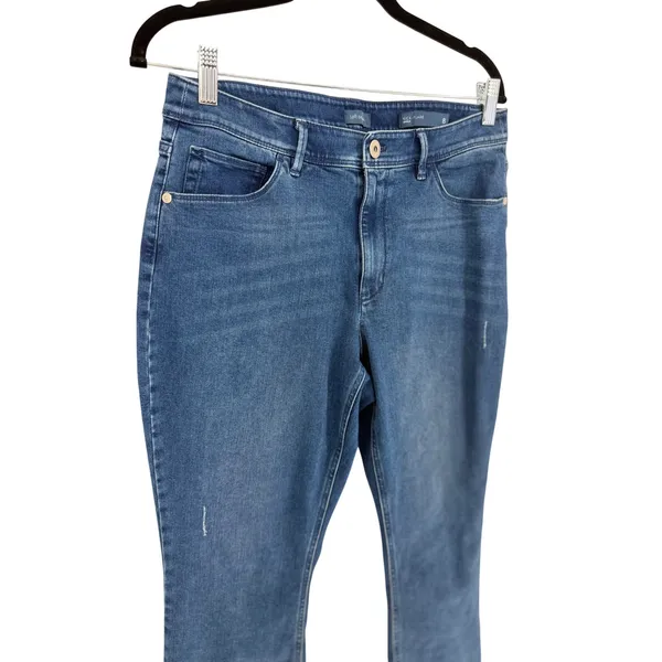 J. Jill Kick Flare Ankle Jeans 8 Blue Distressed Raw Hem High Rise Cropped Denim - Image 2