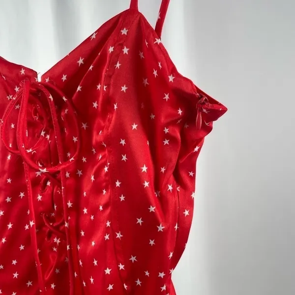 NWT Zara Satin Star Print Thong Bodysuit‎ in Red Size Medium - Image 8